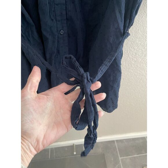 Lane Bryant Navy Blue Swiss Dot Tied Waist Blouse 26 - Picture 3 of 6